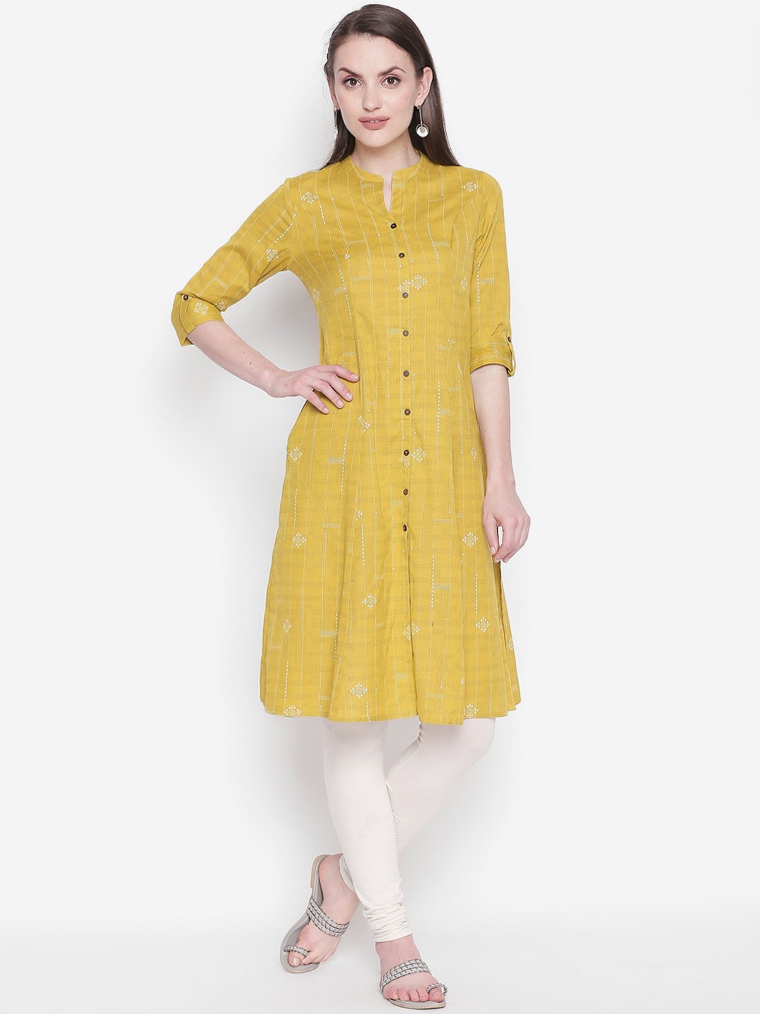 RANGMANCH BY PANTALOONS Women Yellow Printed A-Line Kurta
