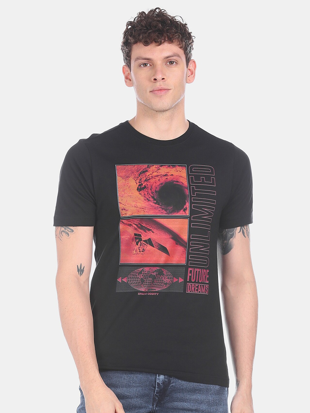 

Colt Men Black Printed Round Neck Pure Cotton T-shirt
