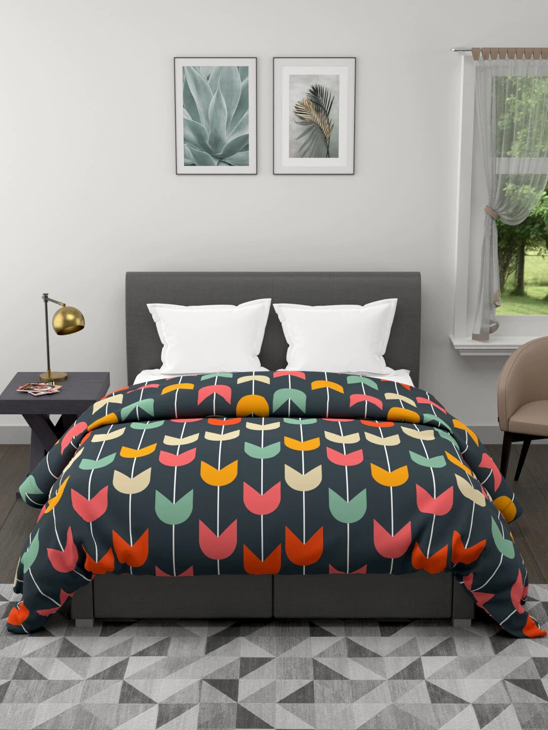 

Clasiko Navy Blue & Red Geometric 120 GSM All Weather Reversible Double Bed Quilt