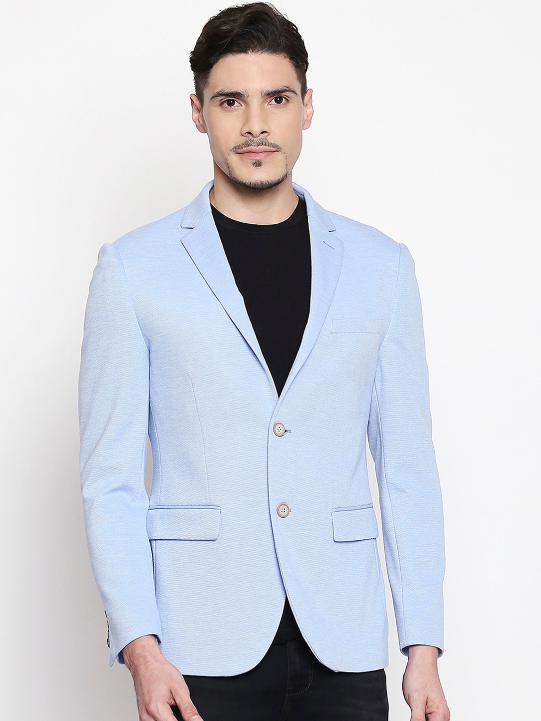

Mufti Men Blue Self-Design Single-Breasted Casual Blazer