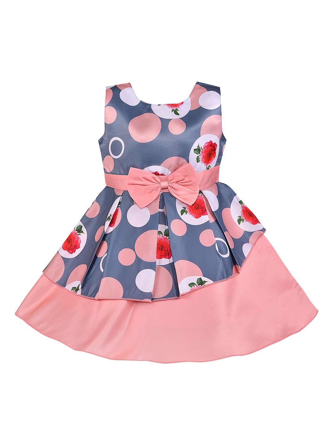 

Wish Karo Girls Peach-Coloured Printed Fit and Flare Dress