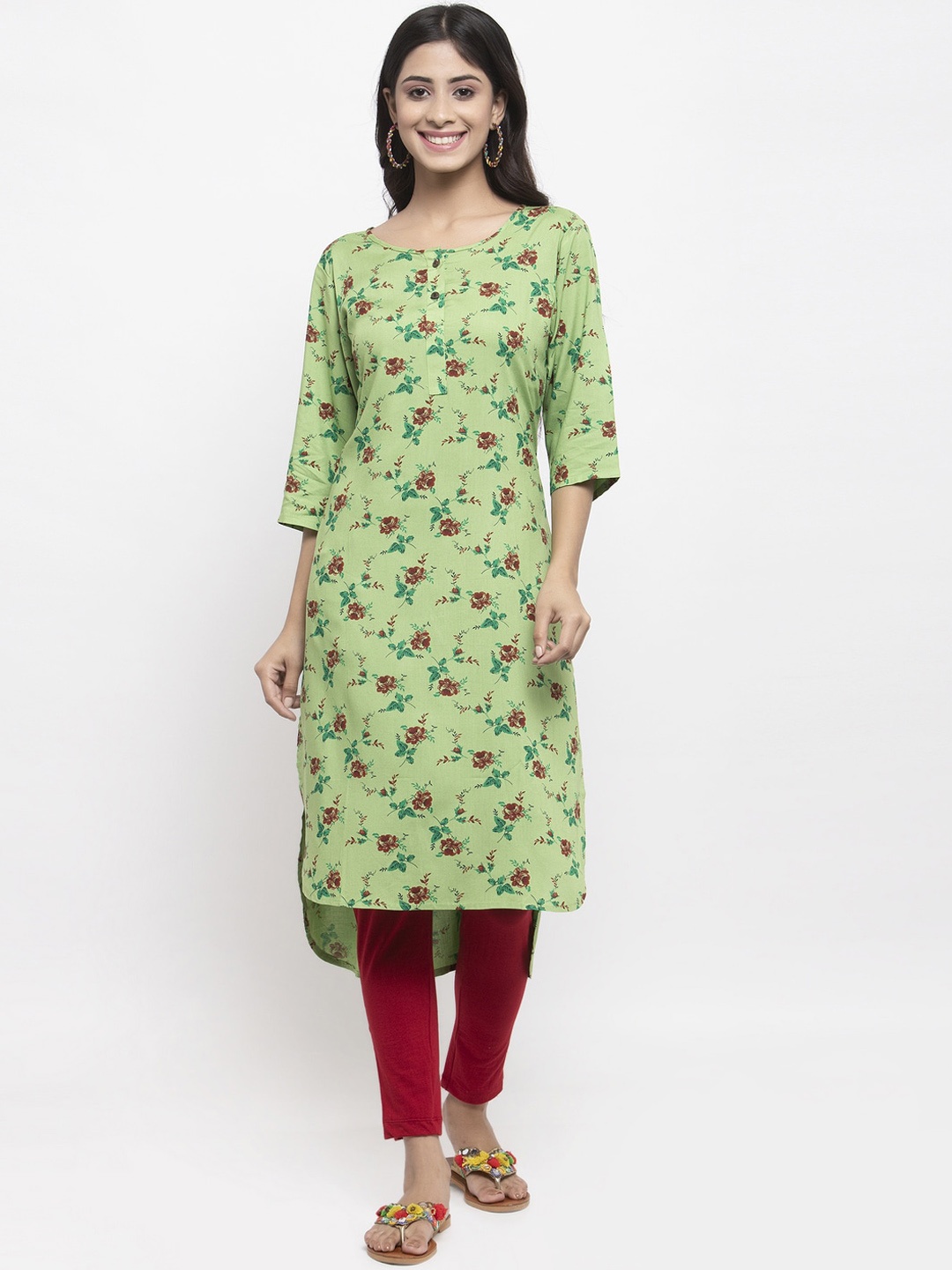 

NEUDIS Women Green & Maroon Printed Straight Kurta