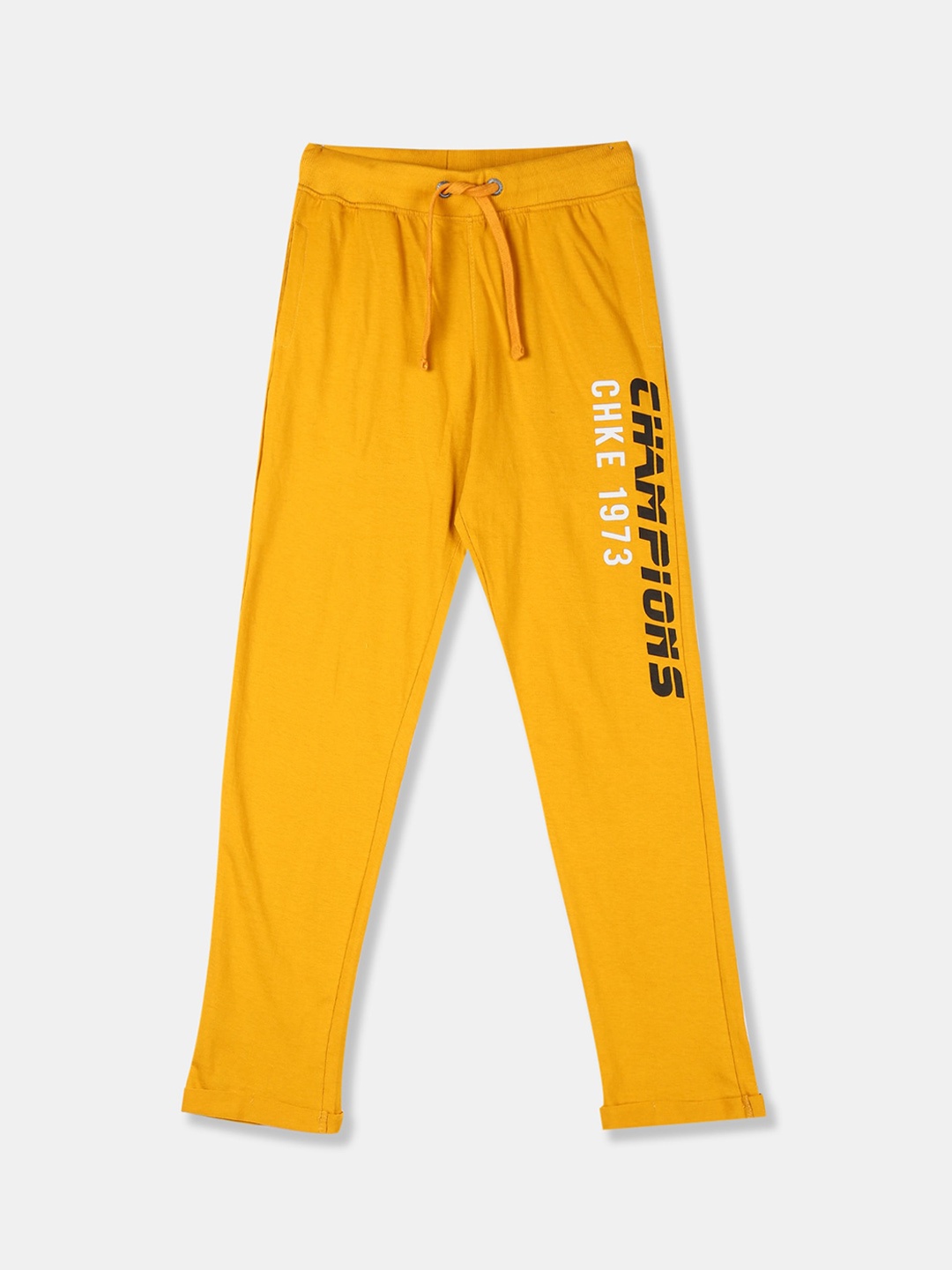 

Cherokee Boys Mustard Yellow & Black Printed Straight-Fit Track Pants