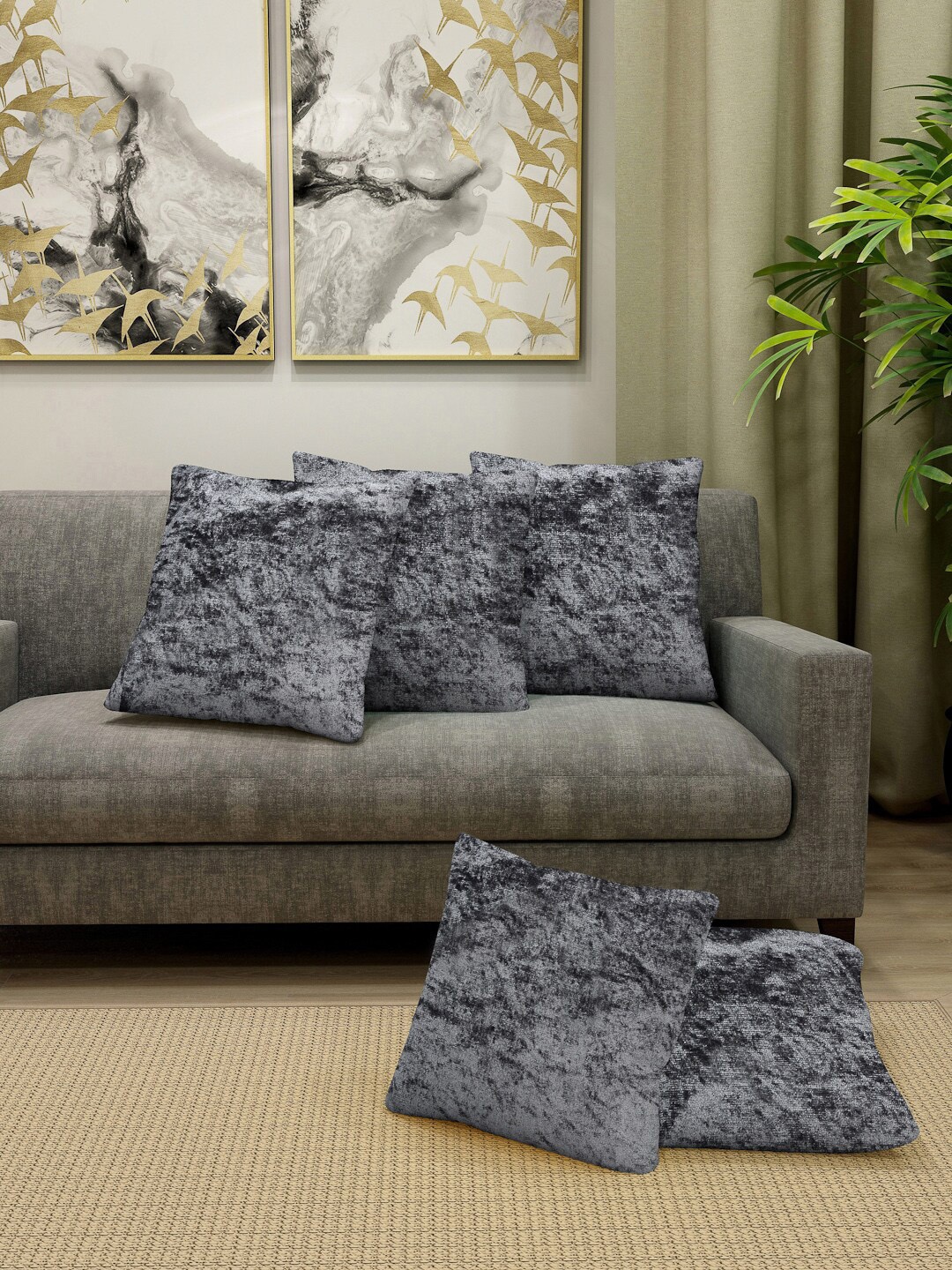 

Cortina Set Of 5 Grey Solid Velvet Square Cushion Covers