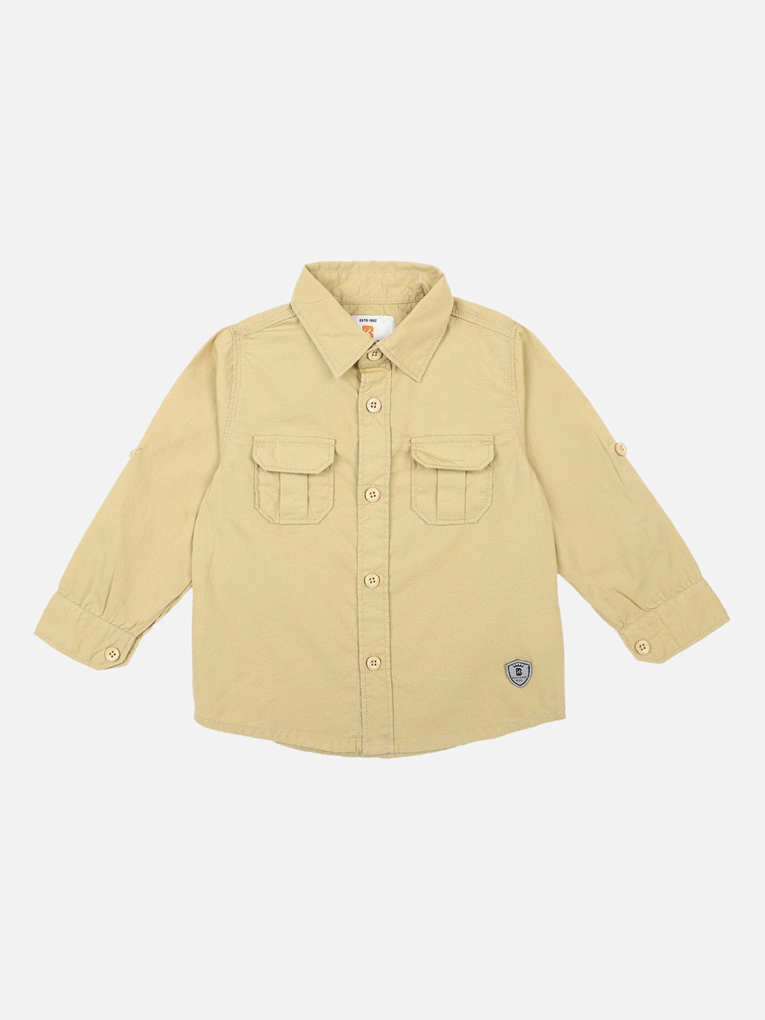 Bodycare First Boys Beige Slim Fit Solid Casual Denim Shirt
