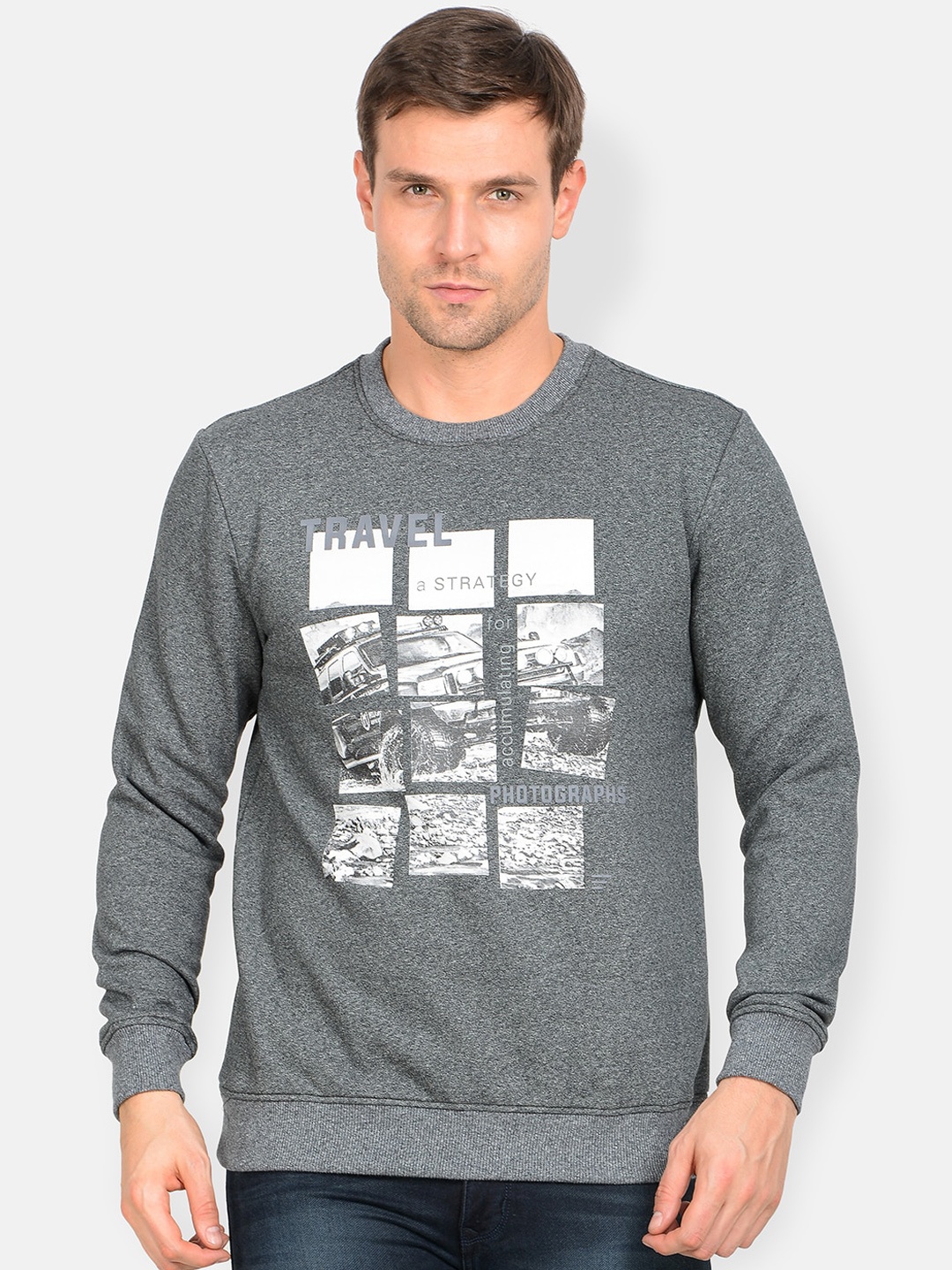 

t-base Men Grey Printed Sweatshirt