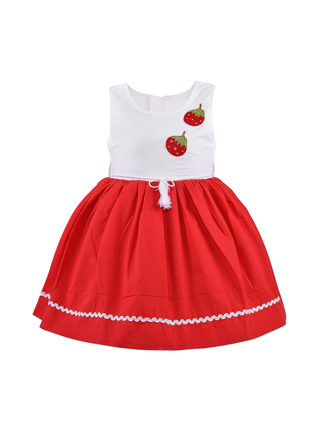 

Wish Karo Girls Red Colourblocked Fit and Flare Dress