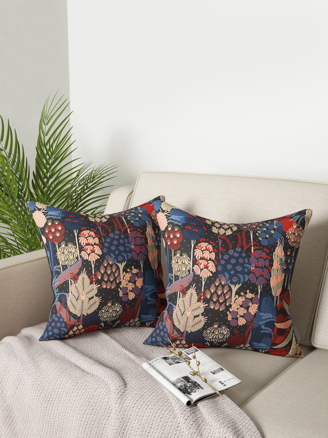 

PETAL HOME Set Of 2 Floral Printed Square Cushion Covers, Multi