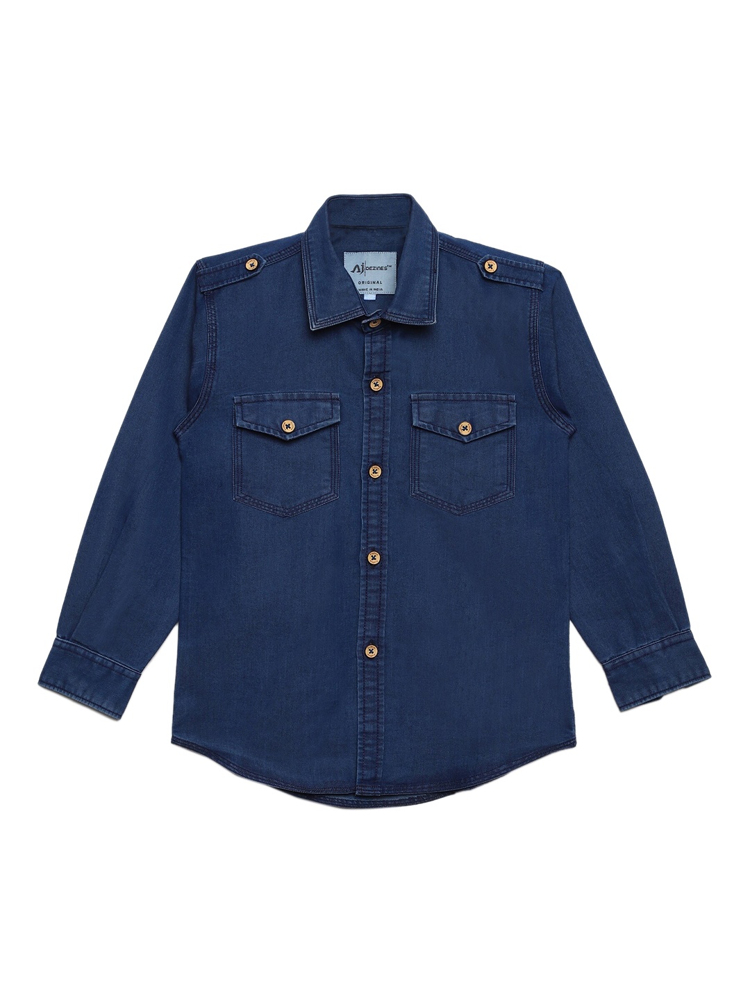 Aj DEZInES Boys Navy Blue Regular Fit Solid Denim Casual Shirt