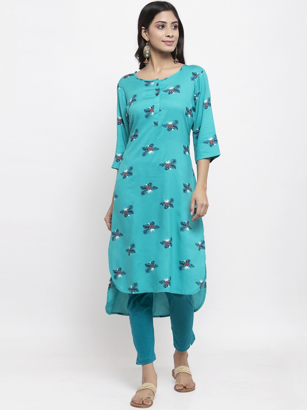 

NEUDIS Women Teal BLue Printed Straight Kurta
