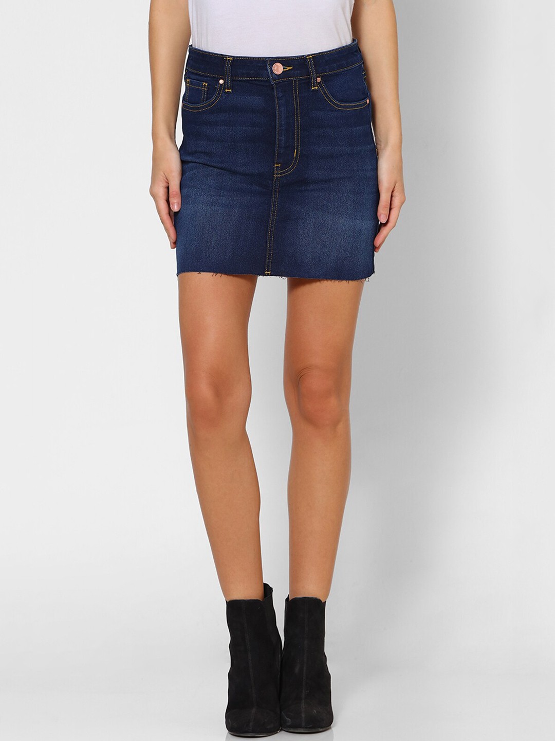 

FOREVER 21 Women Blue Washed Denim Straight Mini Skirt