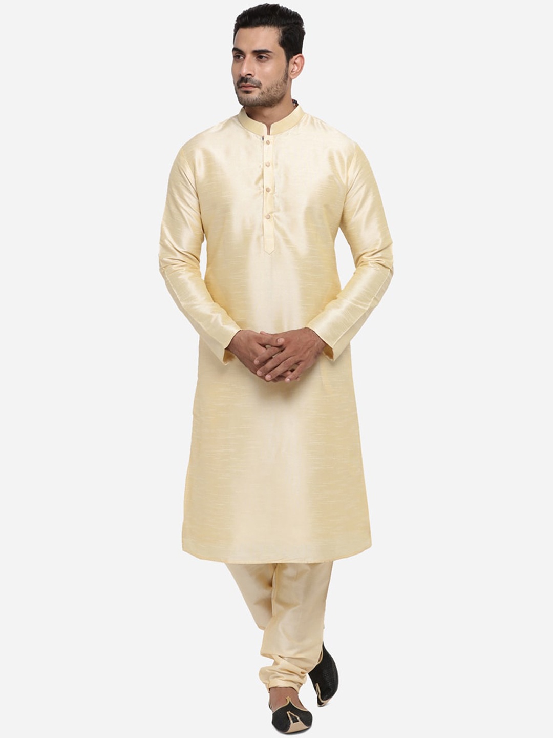 

azania Men Gold-Toned Solid Kurta with Churidar