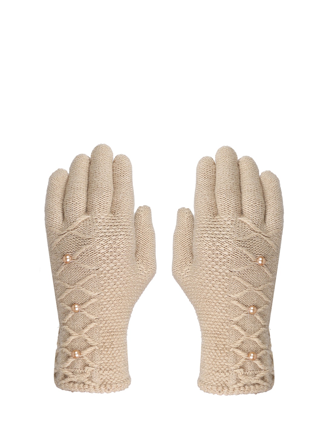 

FabSeasons Women Acrylic Beige Self-Design Winter Gloves