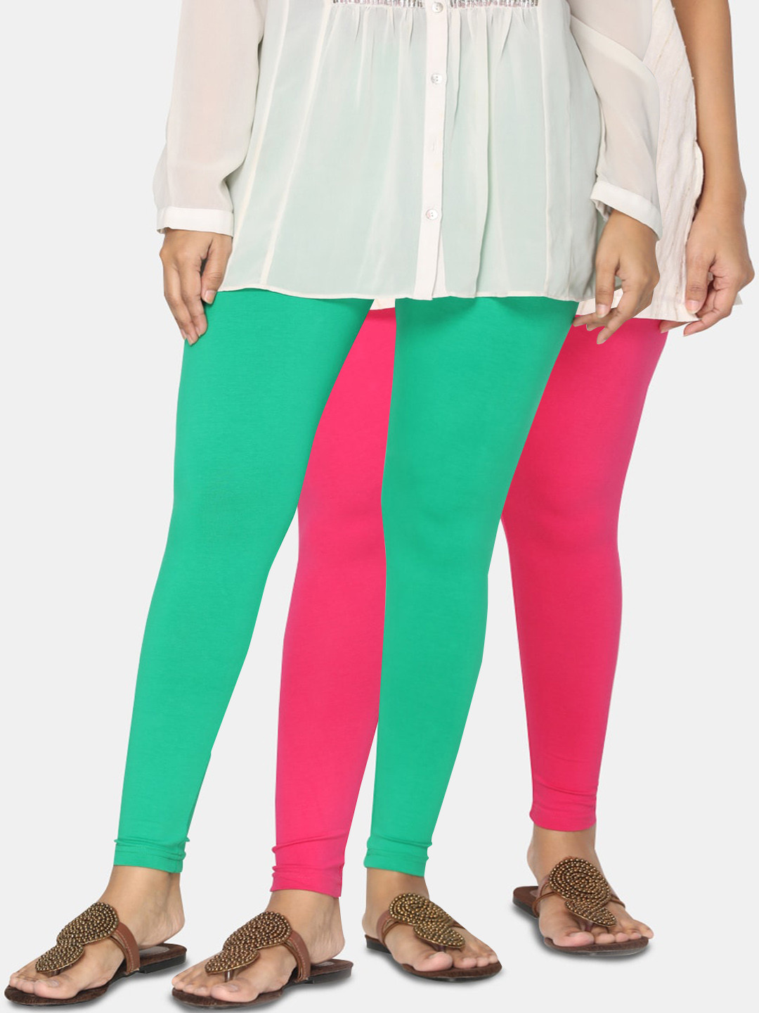 

TSG Bliss Women Pack Of 2 Solid Ankle-Length Leggings, Green