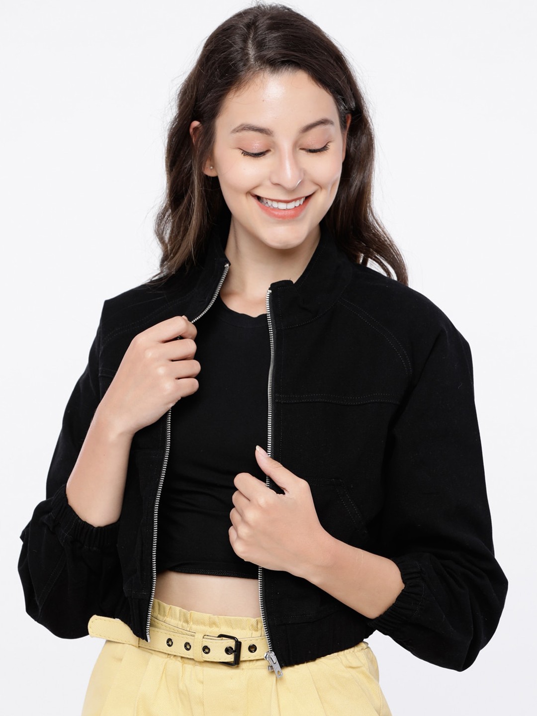

Tokyo Talkies Women Black Solid Bomber Shacket