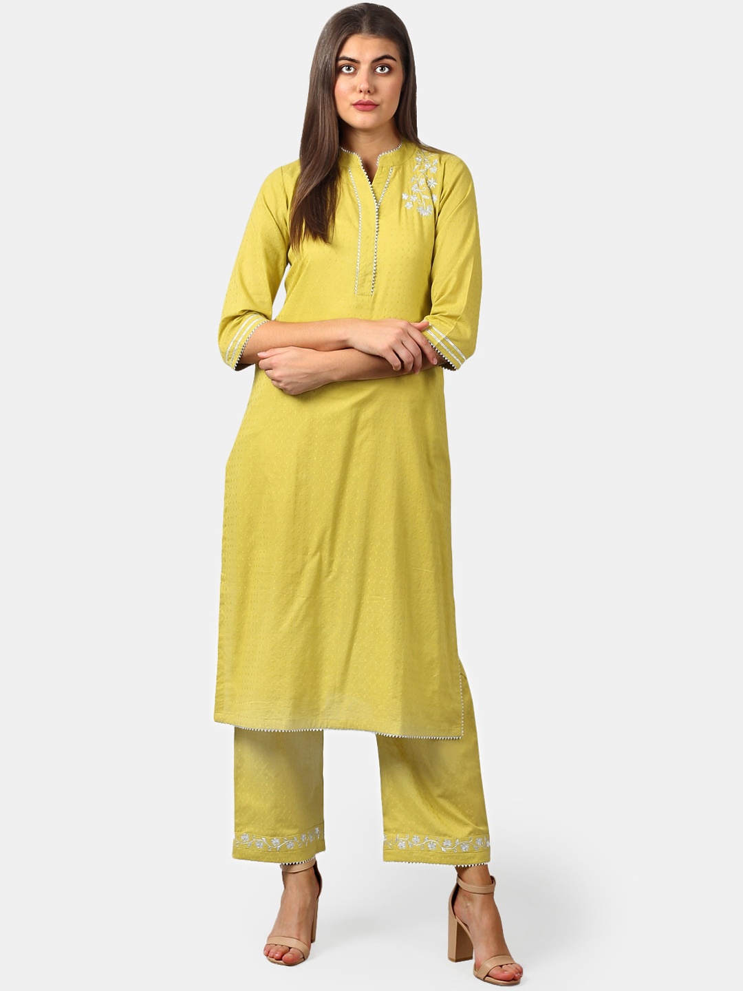 

DART STUDIO Women Green Woven Design Straight Cotton Sustainable Kurta