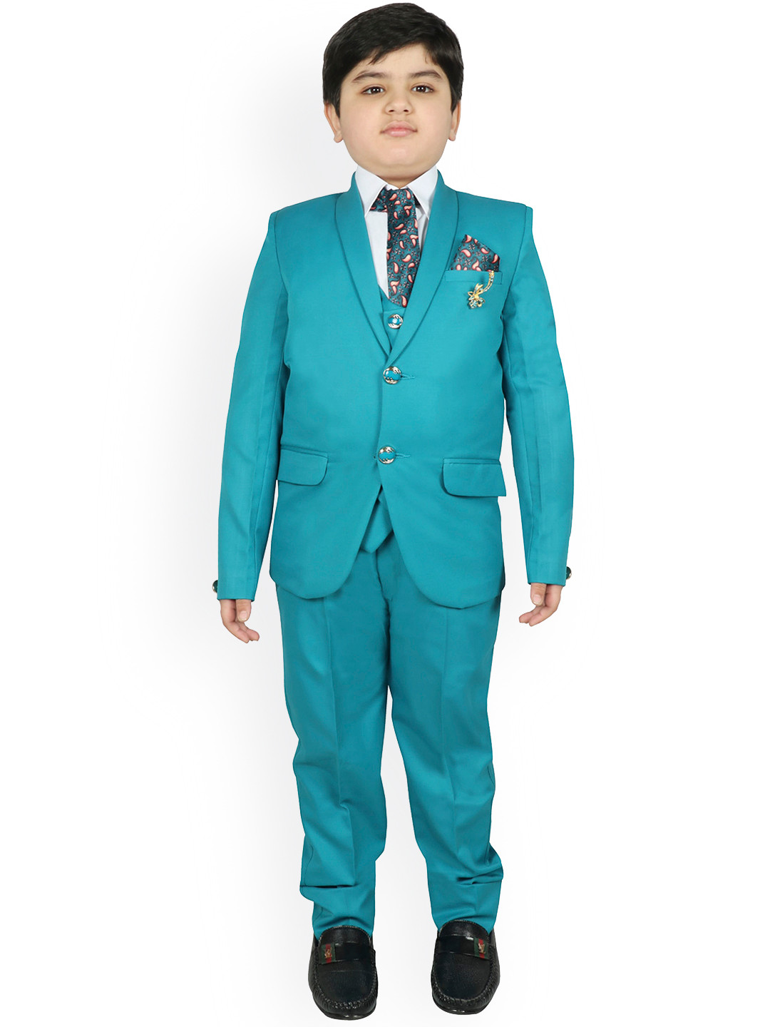

SG YUVRAJ Boys Turquoise Blue Solid Party Suit Set