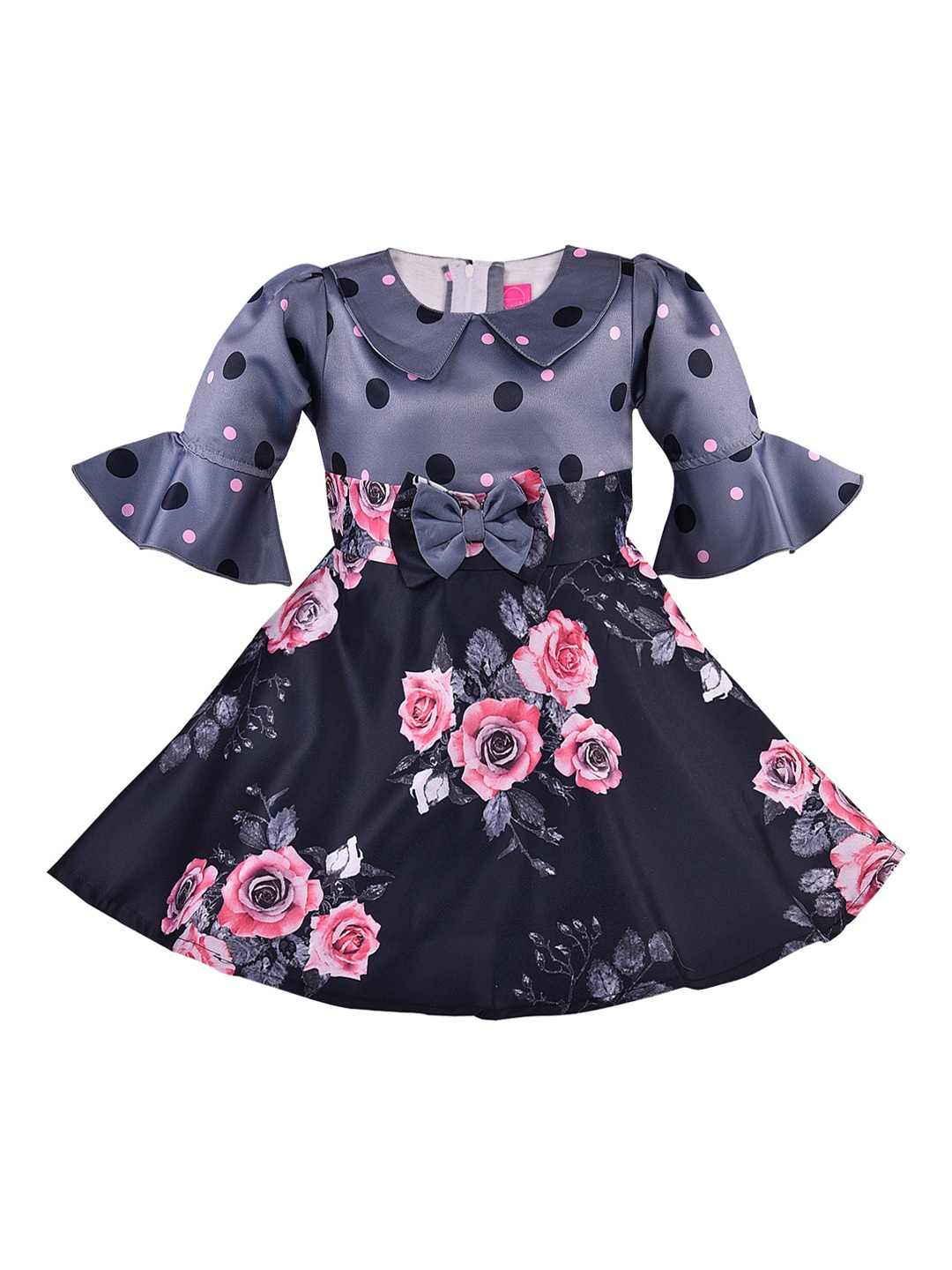 

Wish Karo Girls Grey Floral Printed Fit and Flare Dress