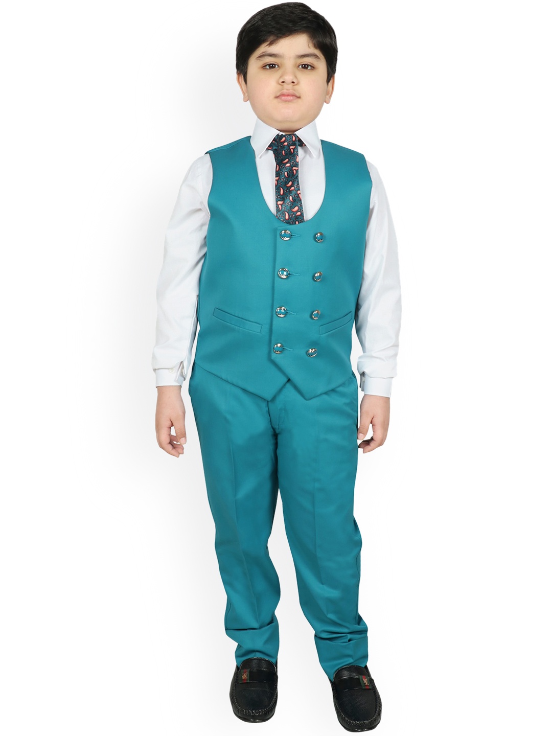 

SG YUVRAJ Boys Turquoise Blue Solid Party Suit Set