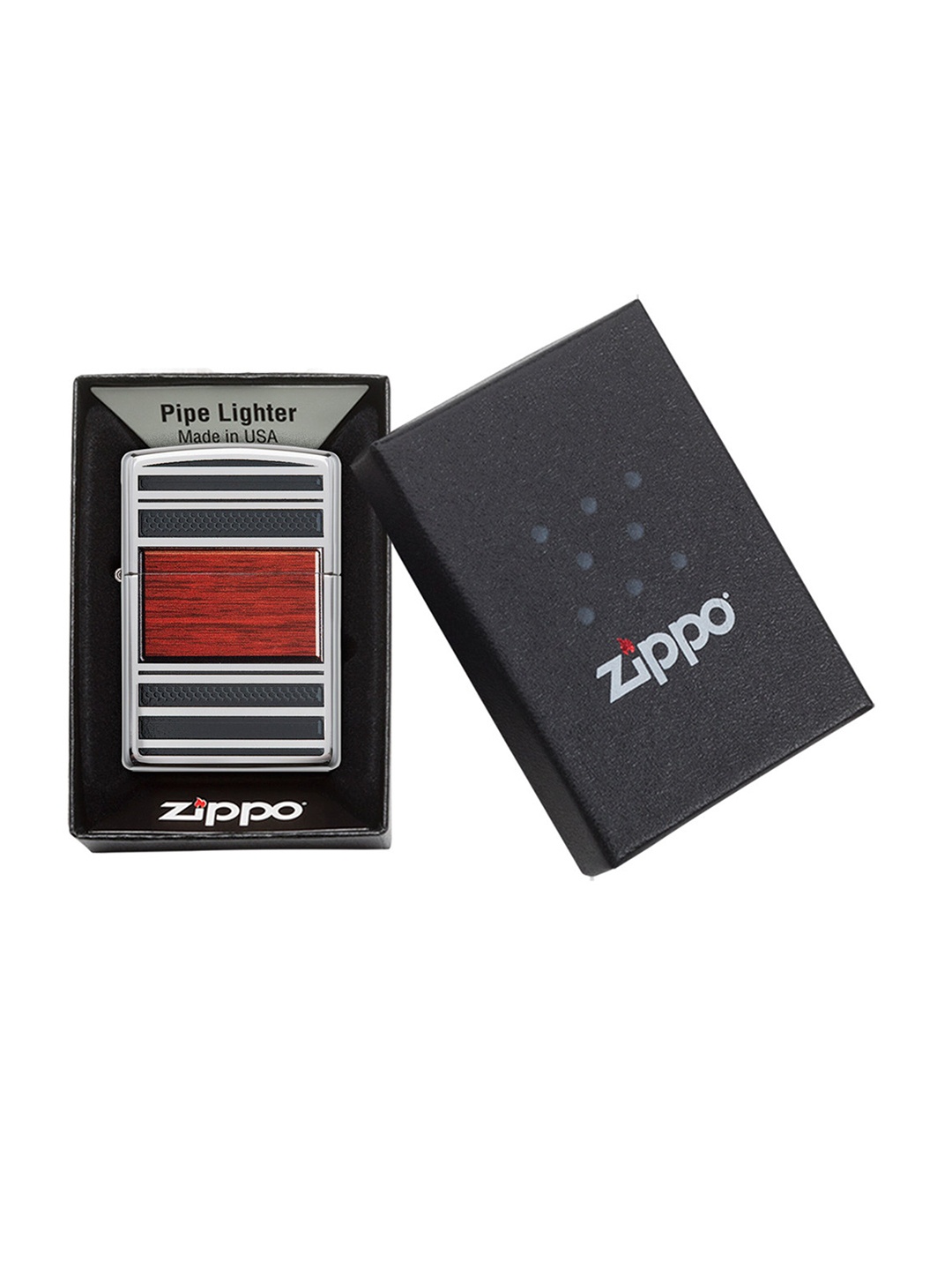 

Zippo Silver-Toned & Red Wood Grain High Polish Chrome Pipe Pocket Lighter