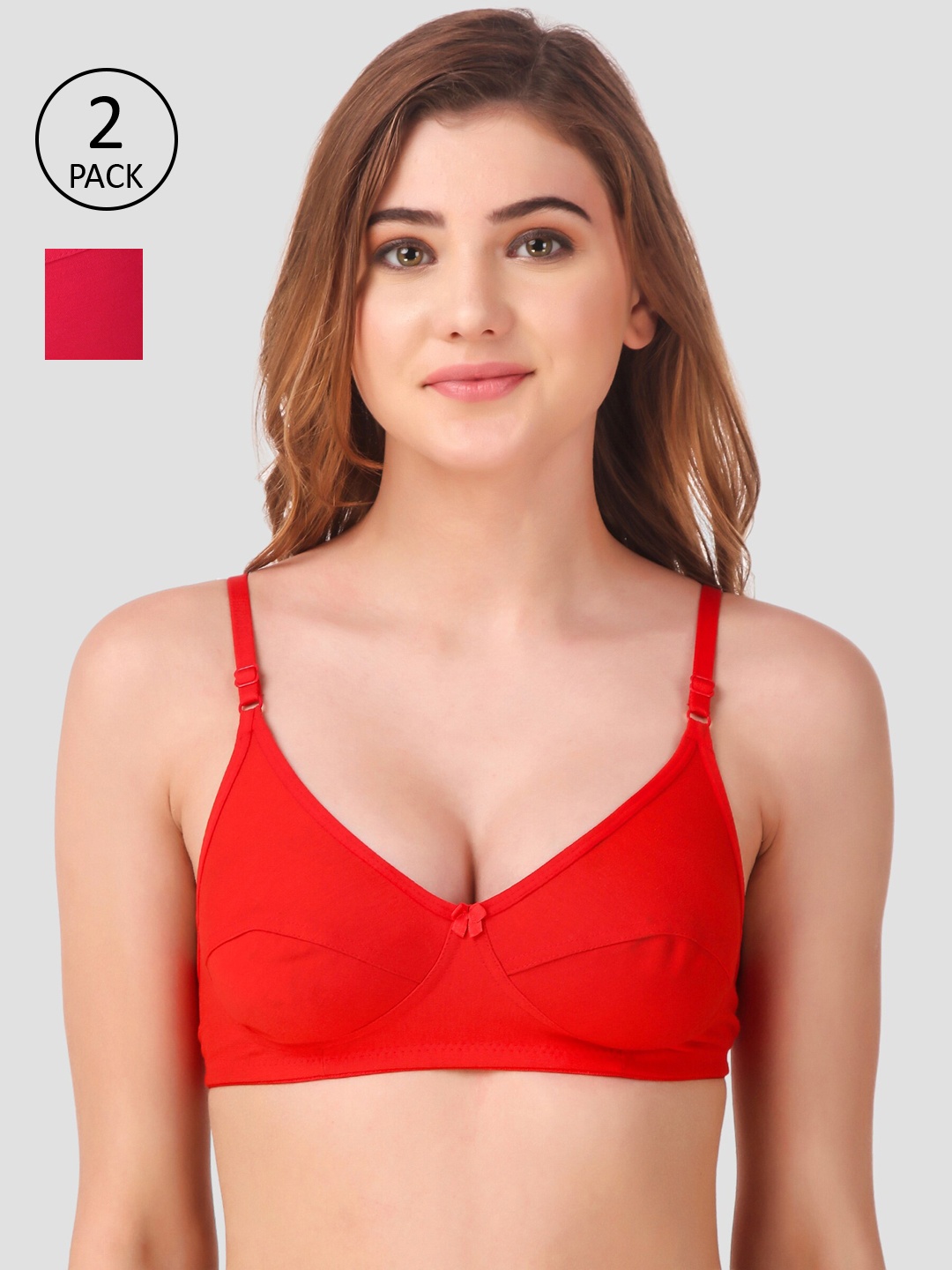 

Fasense Women Pack Of 2 Solid Non-Padded Non-Wired Everyday Bras BVCOM0, Red