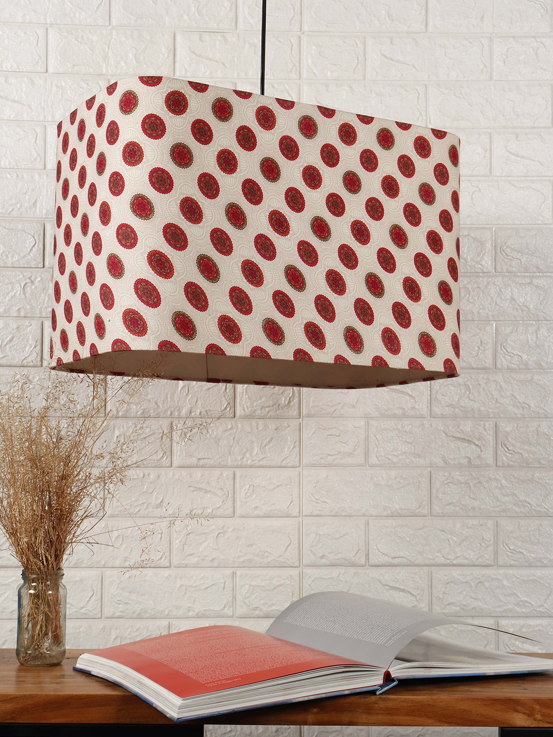 

Grated Ginger Red & White Mandala Pattern Rectangle Hanging Light