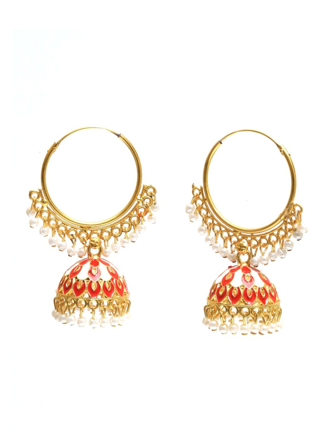 

Crunchy Fashion Red & Gold-Toned Contemporary Jhumkas
