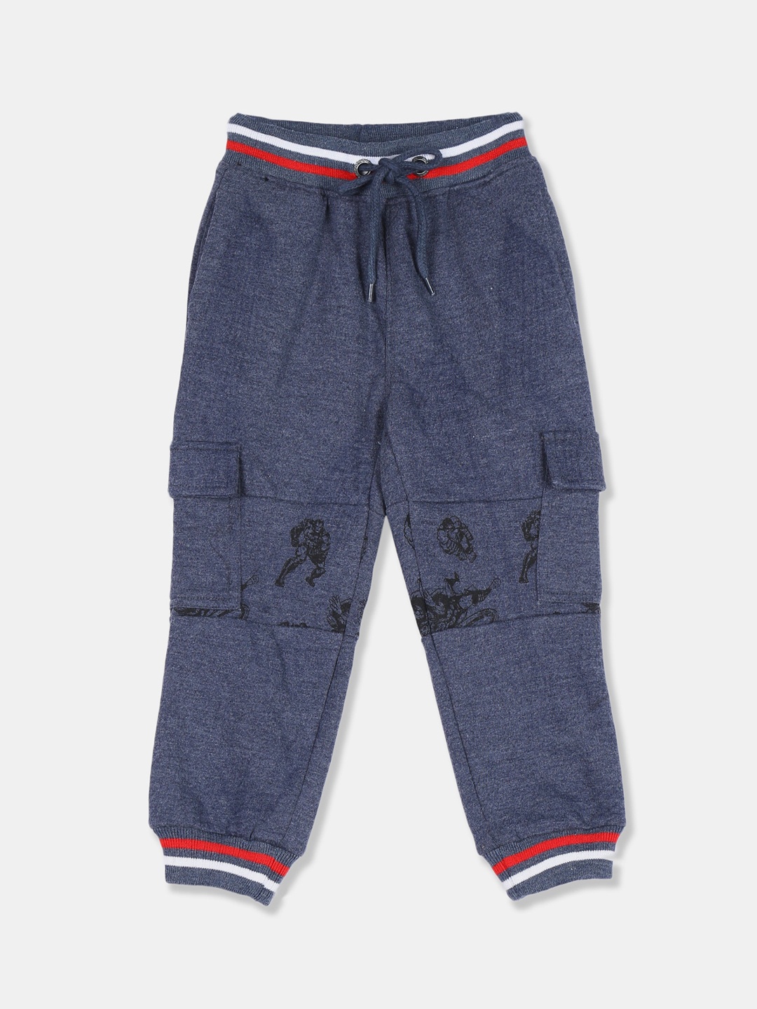 

Colt Boys Navy Blue & Red Printed Straight-Fit Joggers