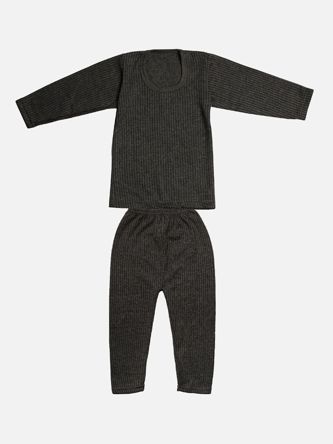 

TINY HUG Girls Charcoal Grey Striped Thermal Set