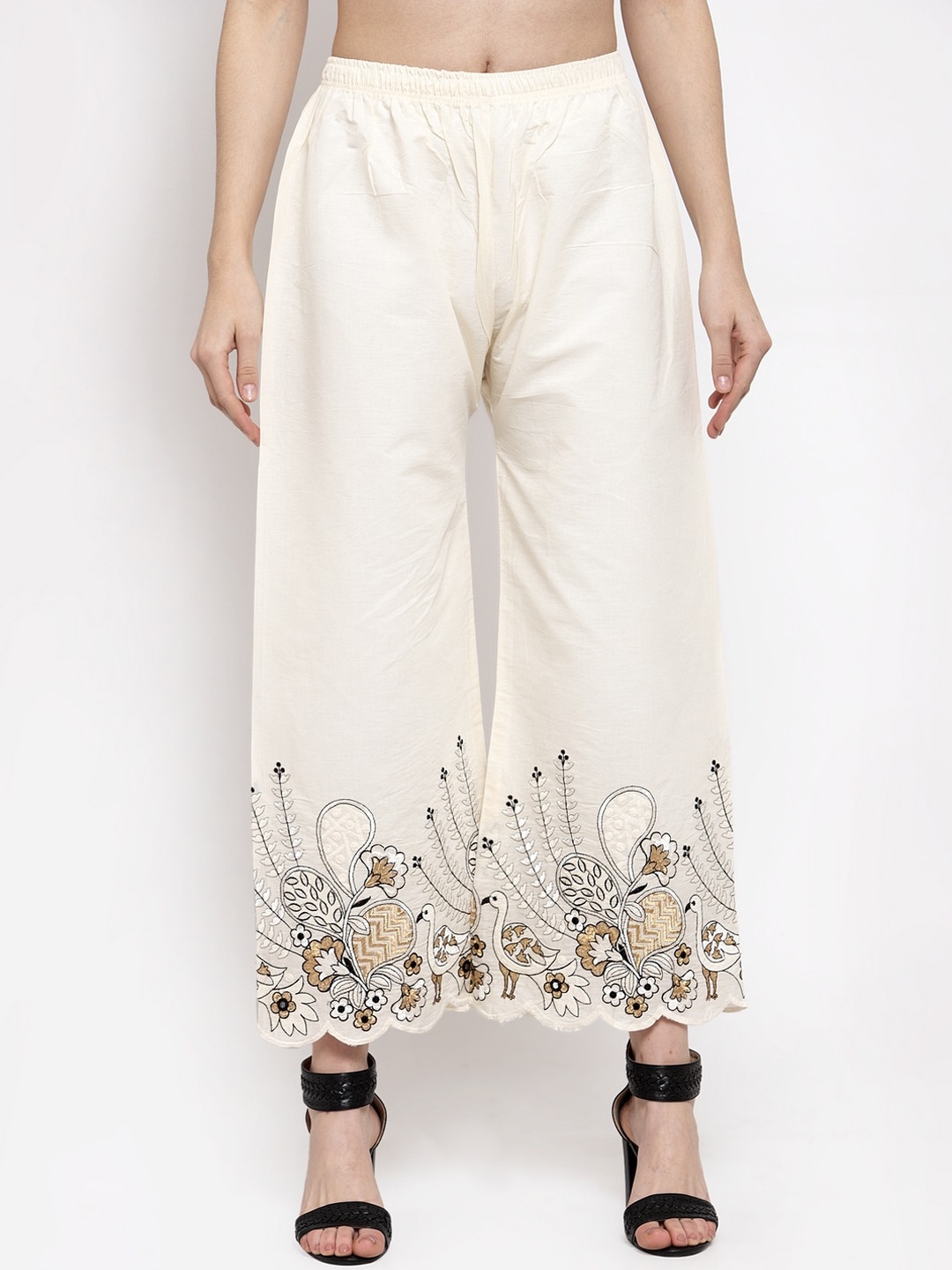 

Miaz Lifestyle Women Off White Solid Straight Palazzo