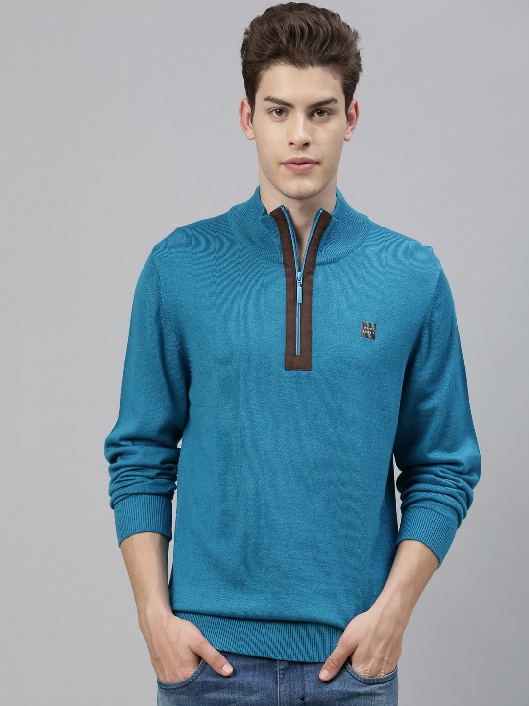 

RARE RABBIT Men Blue Solid Pullover Sweater