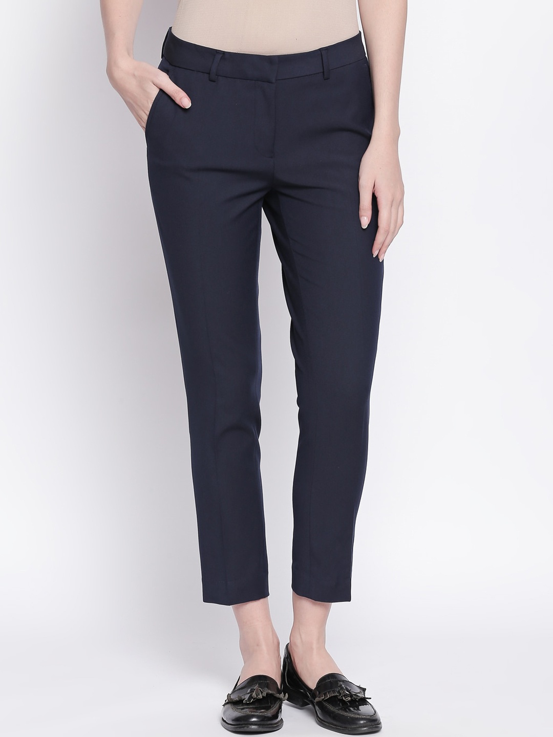 

Annabelle by Pantaloons Women Navy Blue Slim Fit Solid Regular Trousers