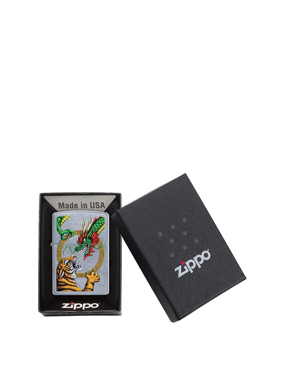 

Zippo Silver Toned Chinese Dragon Street Chrome Pocket Lighter