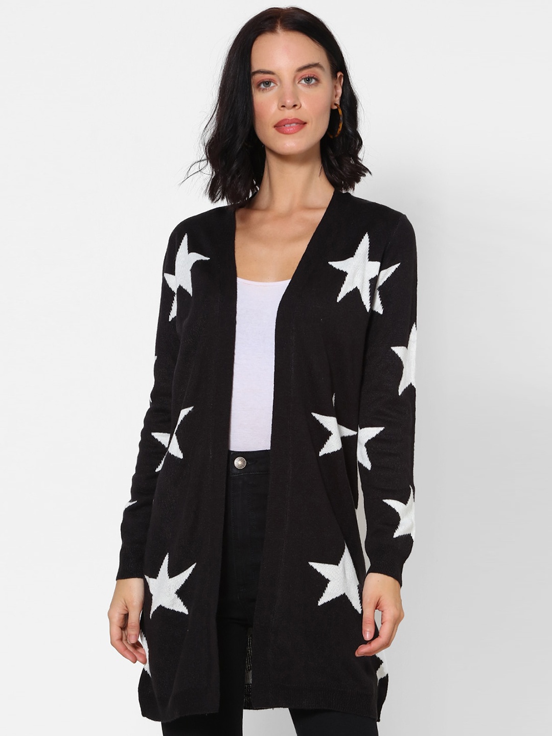 

FOREVER 21 Women Black & White Front-Open Sweater