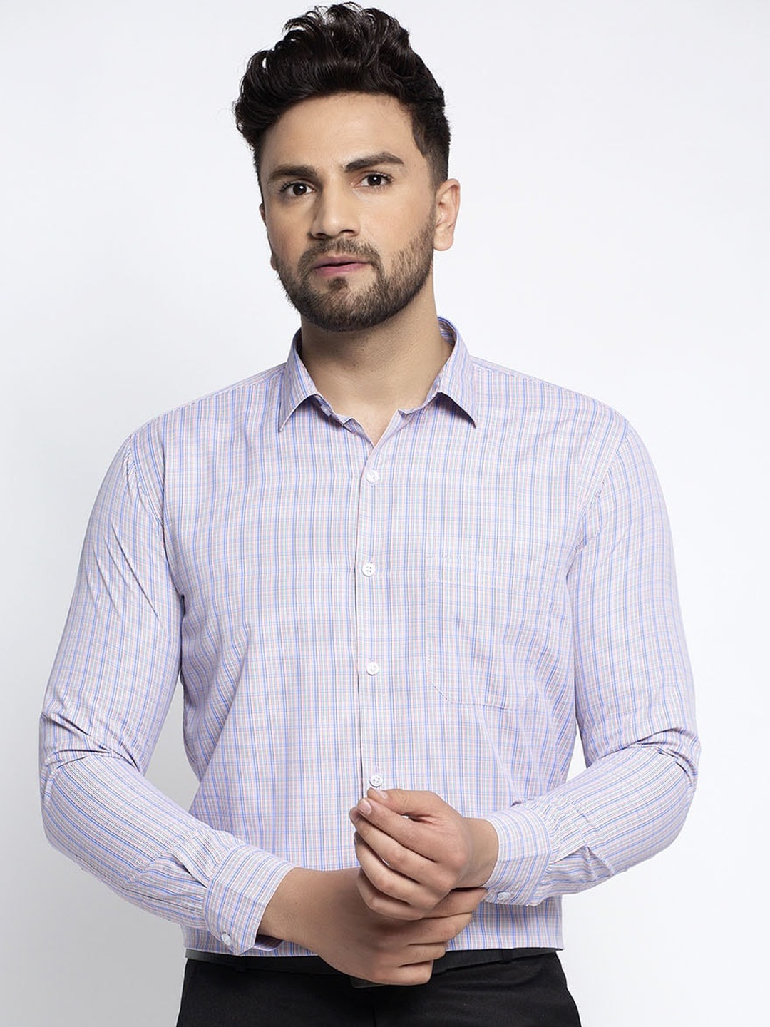 

JAINISH Men Purple & Pink Regular Fit Checked Formal Shirt