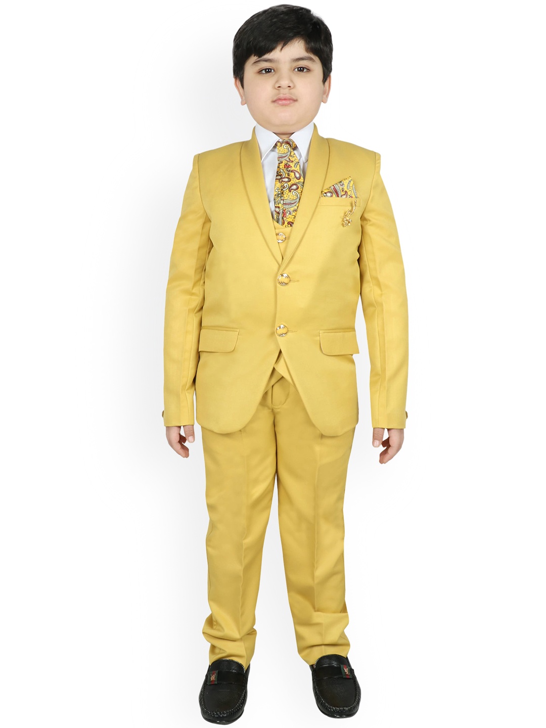 

SG YUVRAJ Boys Yellow Solid Party Suit Set