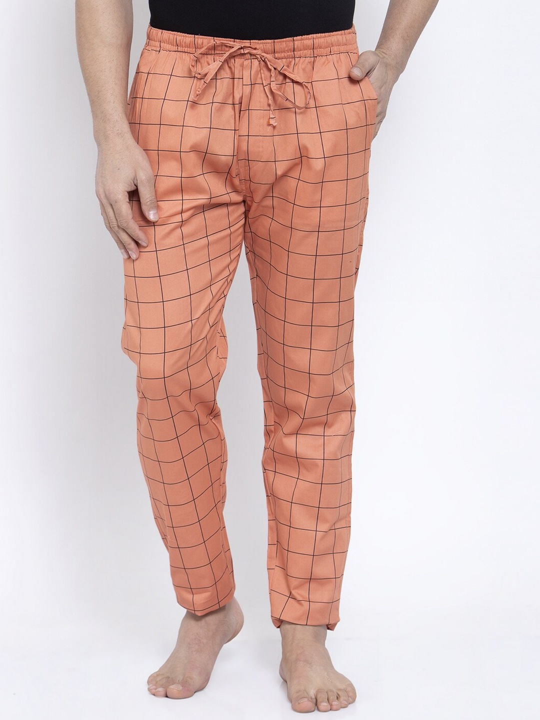 

JAINISH Men Orange Checked Lounge Pants