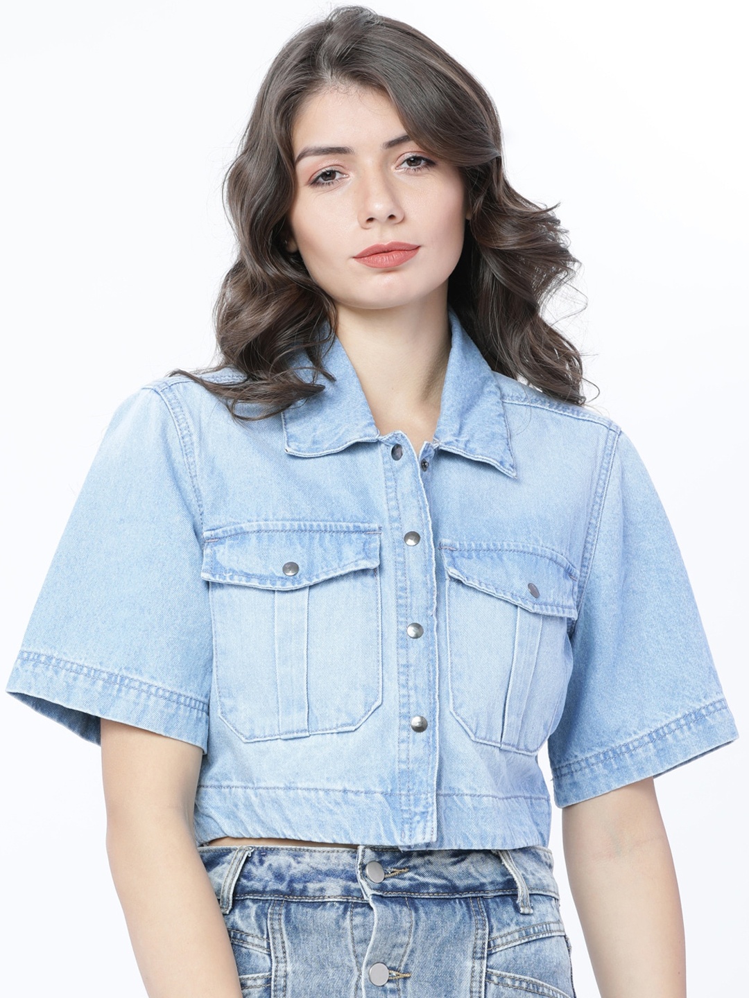 Tokyo Talkies Women Blue Solid Denim Jacket