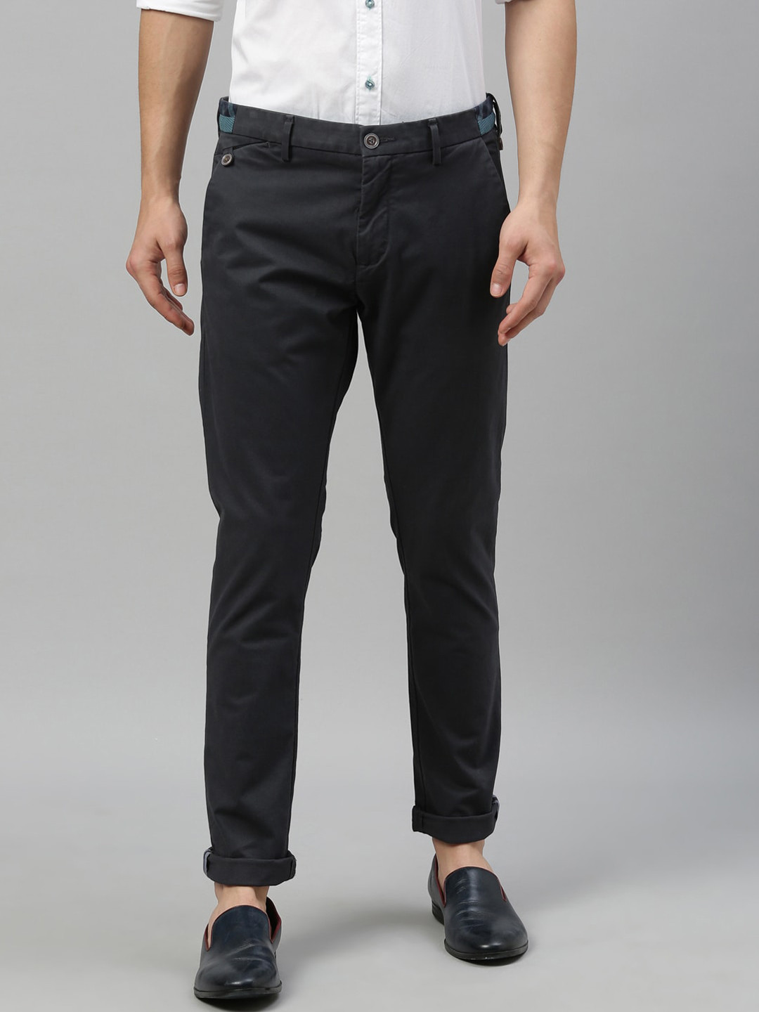 

RARE RABBIT Men Charcoal Grey Regular Fit Solid Regular Trousers