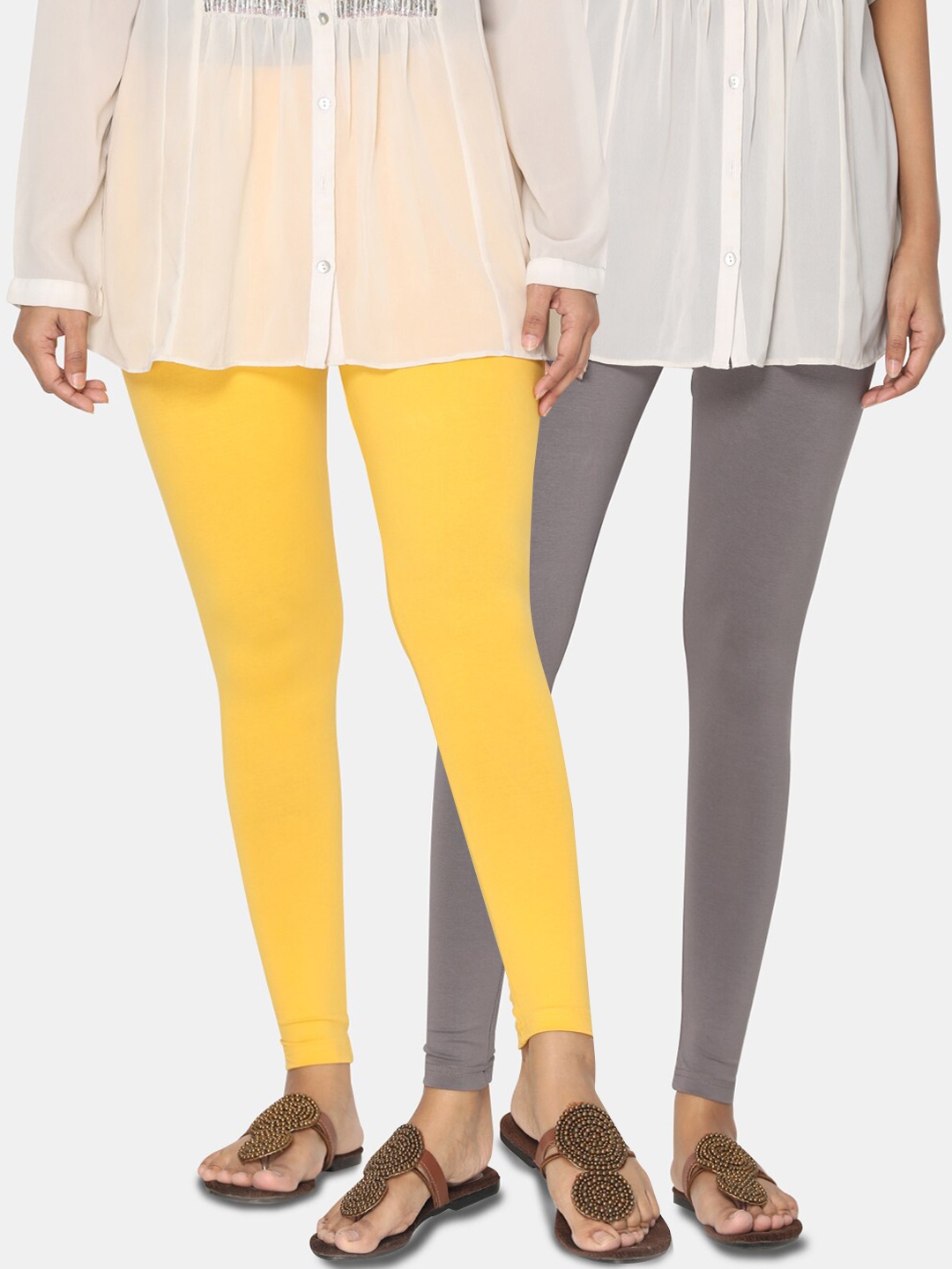 

TSG Bliss Women Pack Of 2 Solid Ankle-Length Leggings, Yellow