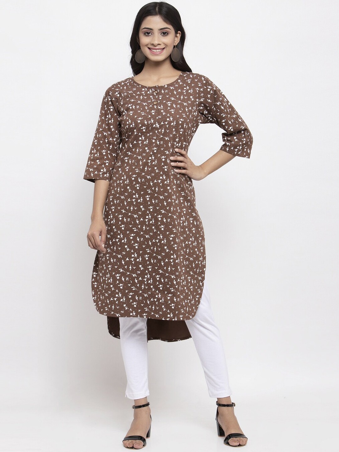 

NEUDIS Women Brown & White Printed Straight Kurta