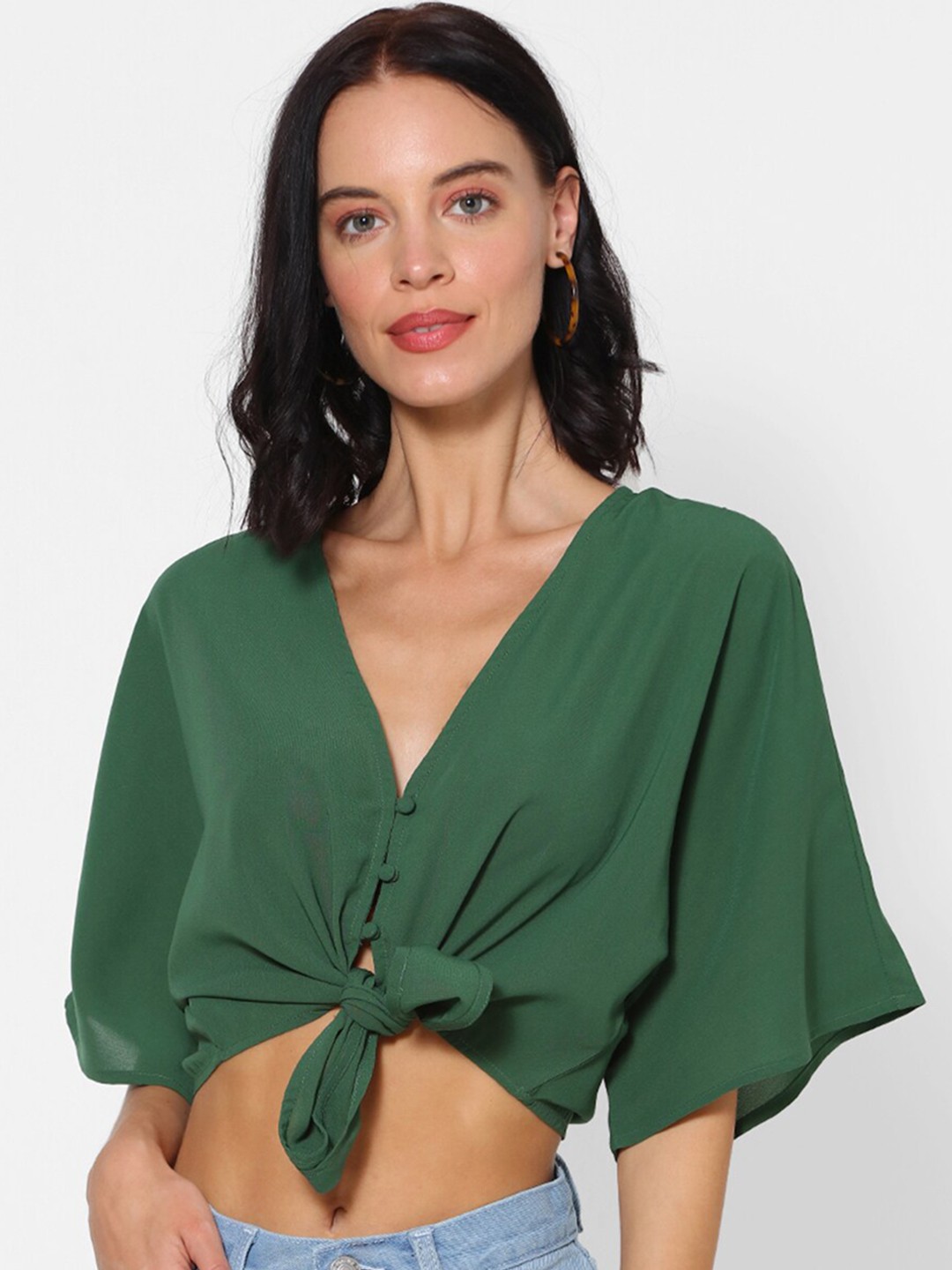 

FOREVER 21 Women Green Solid Crop Top