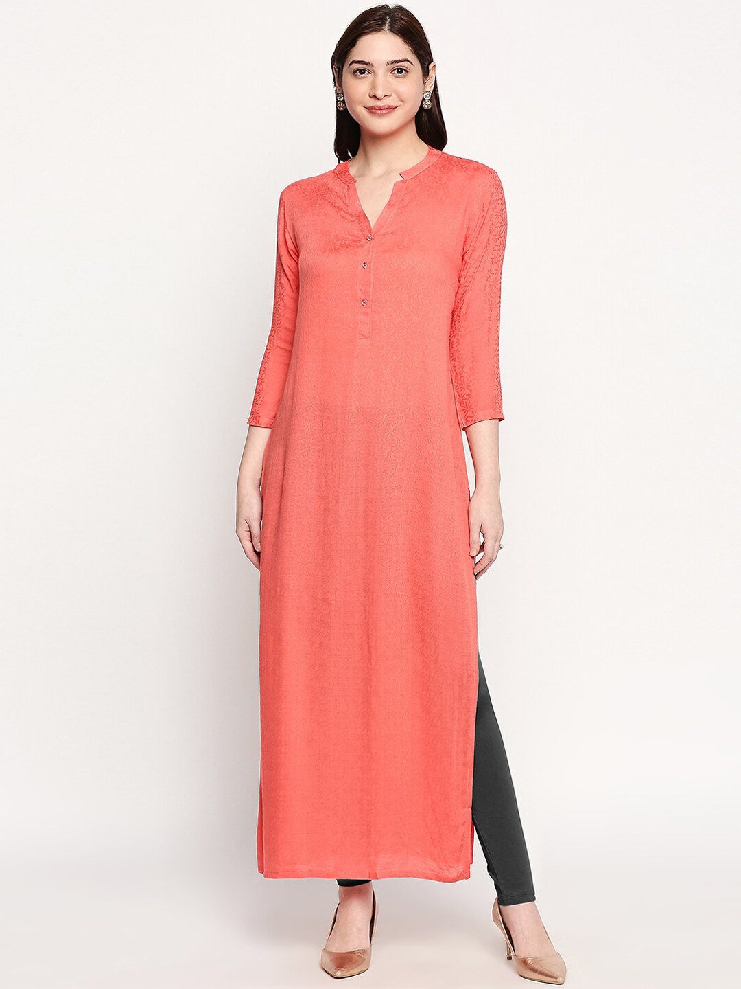 

inocenCia Women Coral Printed Straight Kurta