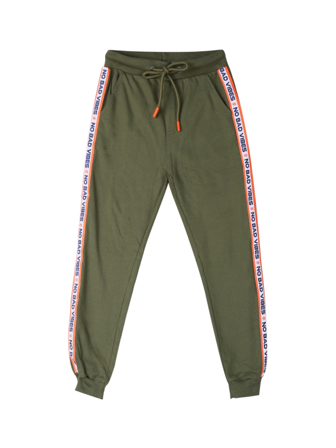 Cherokee Boys Olive Green & Orange Printed Straight-Fit Joggers