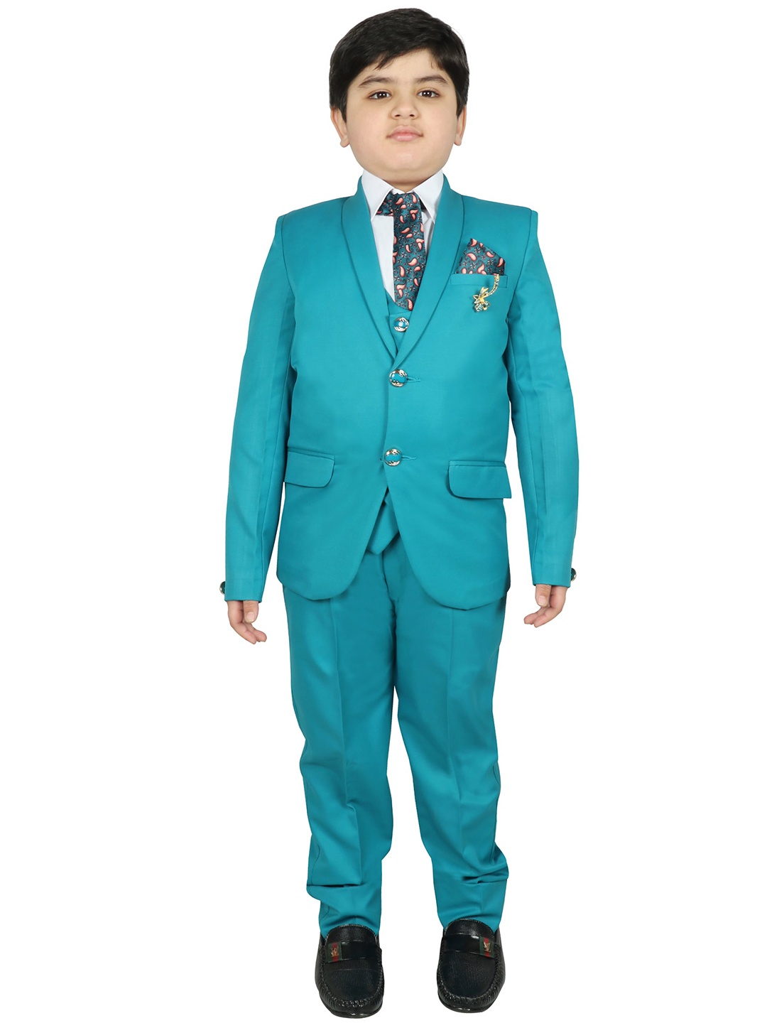 

SG YUVRAJ Boys Turquoise Blue Solid Party Suit Set