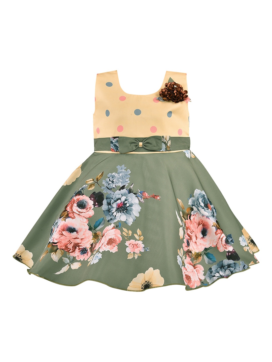 

Wish Karo Girls Green Printed Fit and Flare Dress