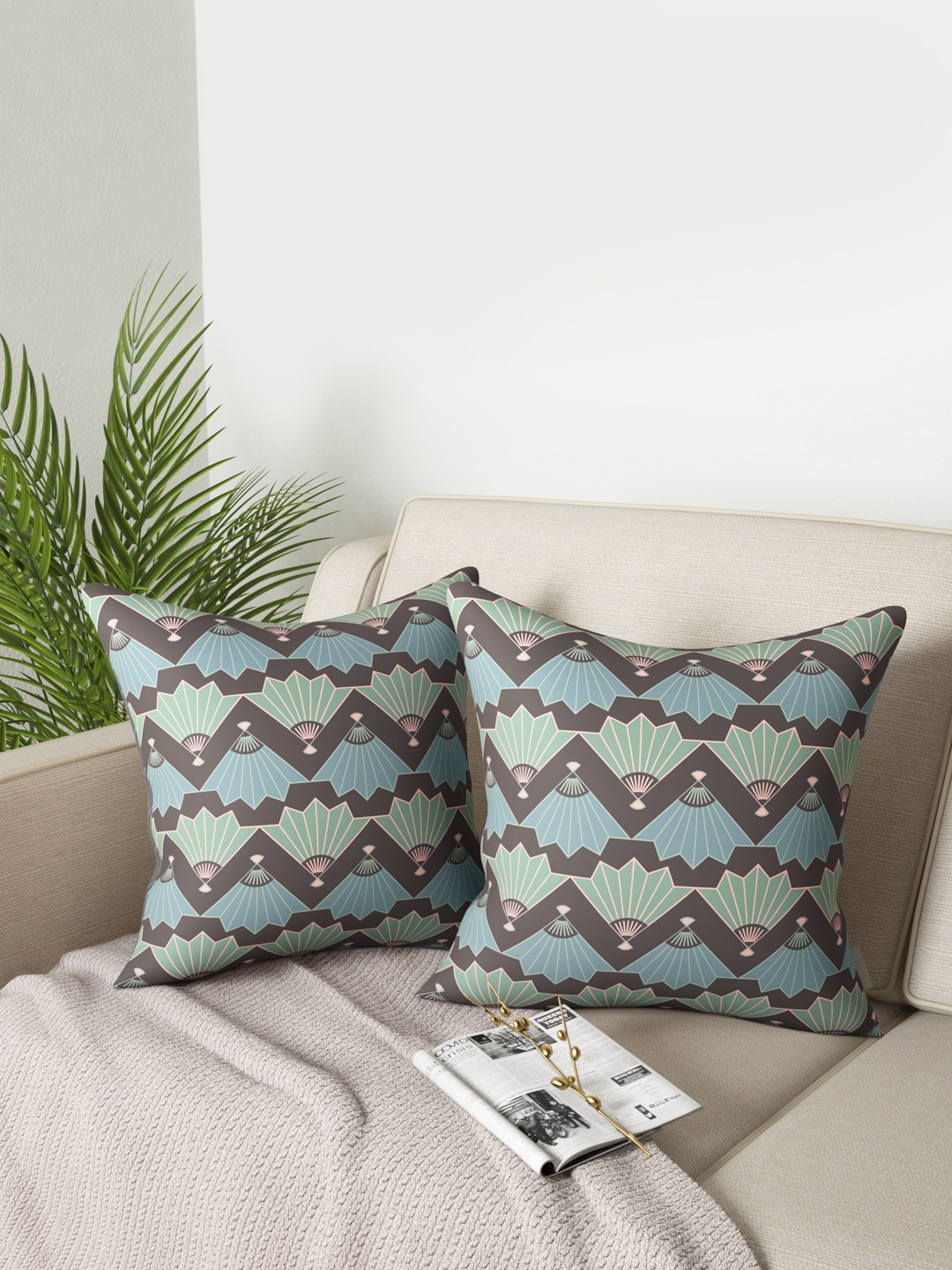 

PETAL HOME Set Of 2 Brown & Green Suzhou Abstract Square Cushions