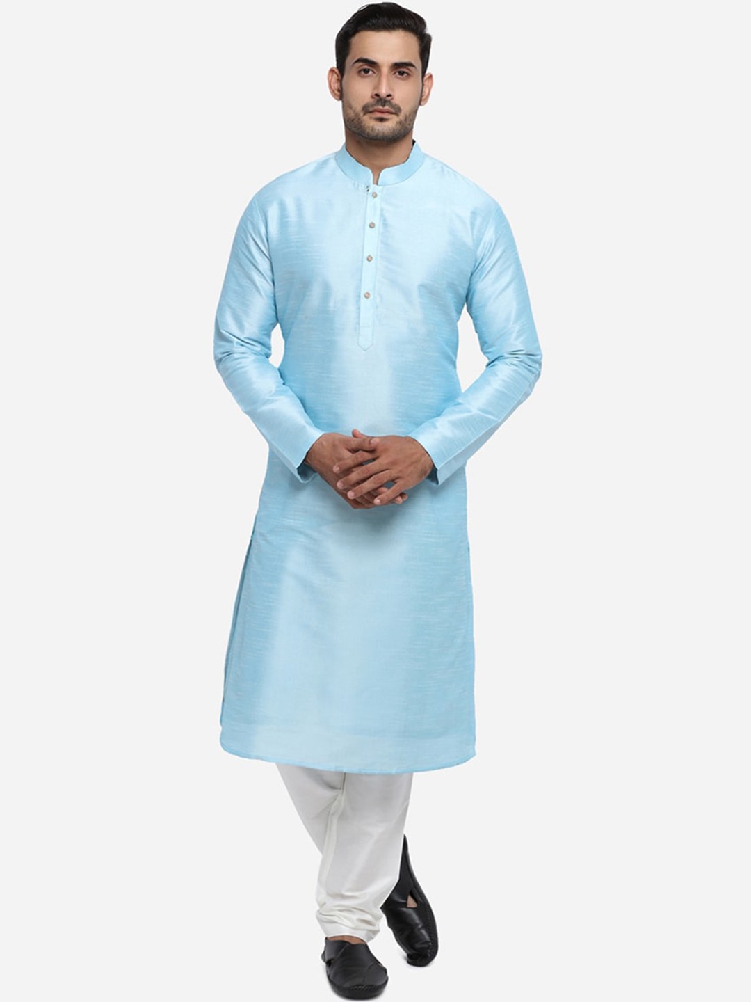 

azania Men Blue & White Solid Kurta with Pyjamas