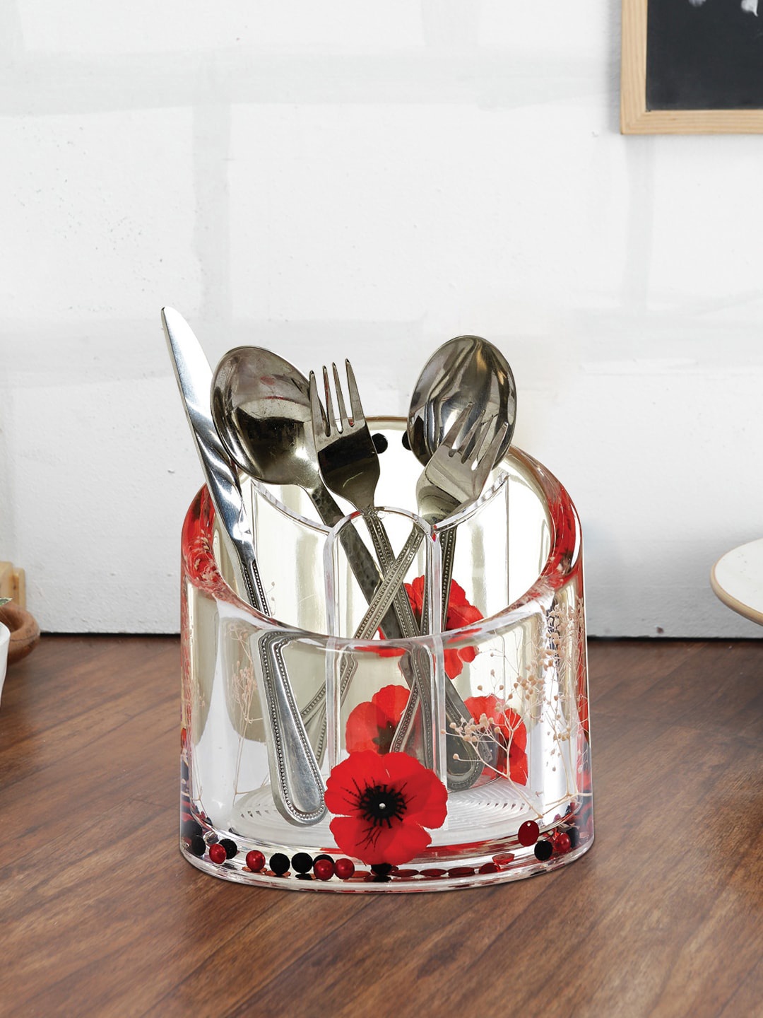 

OBSESSIONS Red & Black Floral Cutlery Holder