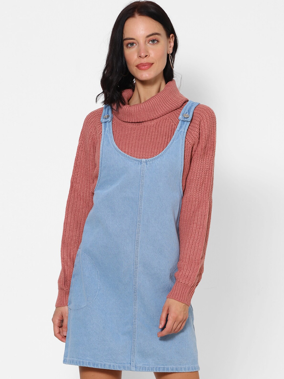 

FOREVER 21 Women Blue Solid Pinafore Dress